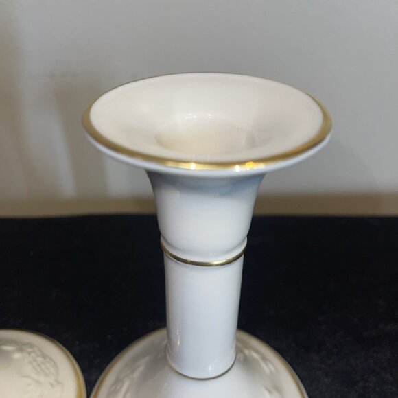 Lenox Fruits Of Life Porcelain Candlesticks Candle Holders Pair 5.25"80s Vintage - Picture 15 of 15